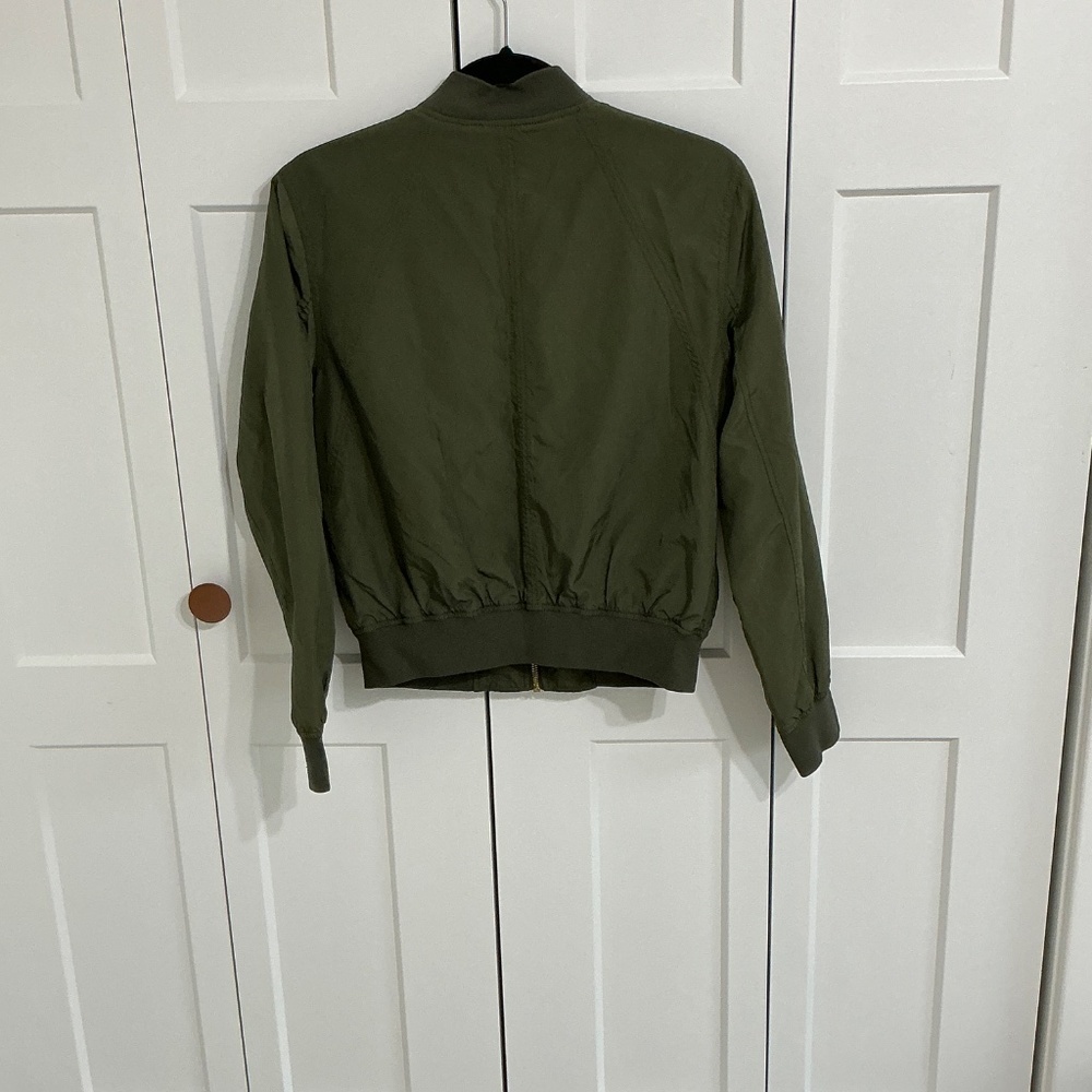 Express Olive Green Lace Up Bomber Jacket Size Small Utility Chic - Picture 2 of 8